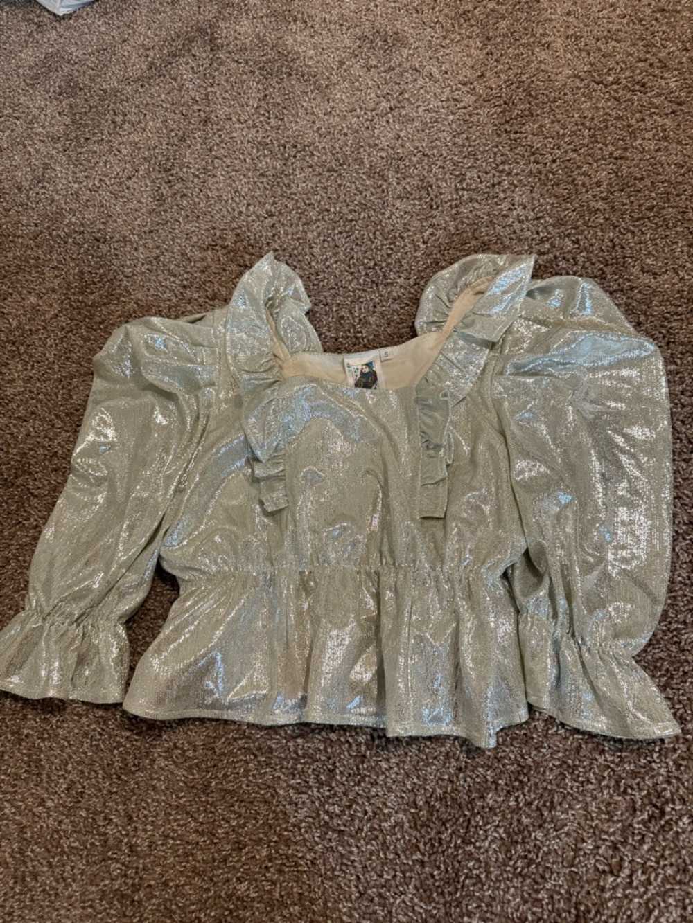 Queen of Sparkles Shimmery Silver Ruffle Peplum Top